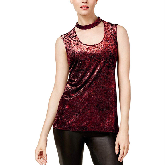 Vince Camuto NWT Stretch Burgundy Shimmer Choker Tank Top - Picture 2 of 8